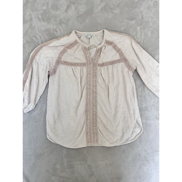 Sundance Catalog Beige Blouse Top Womens L Lace Boho Casual Beach Vacation - Picture 1 of 8